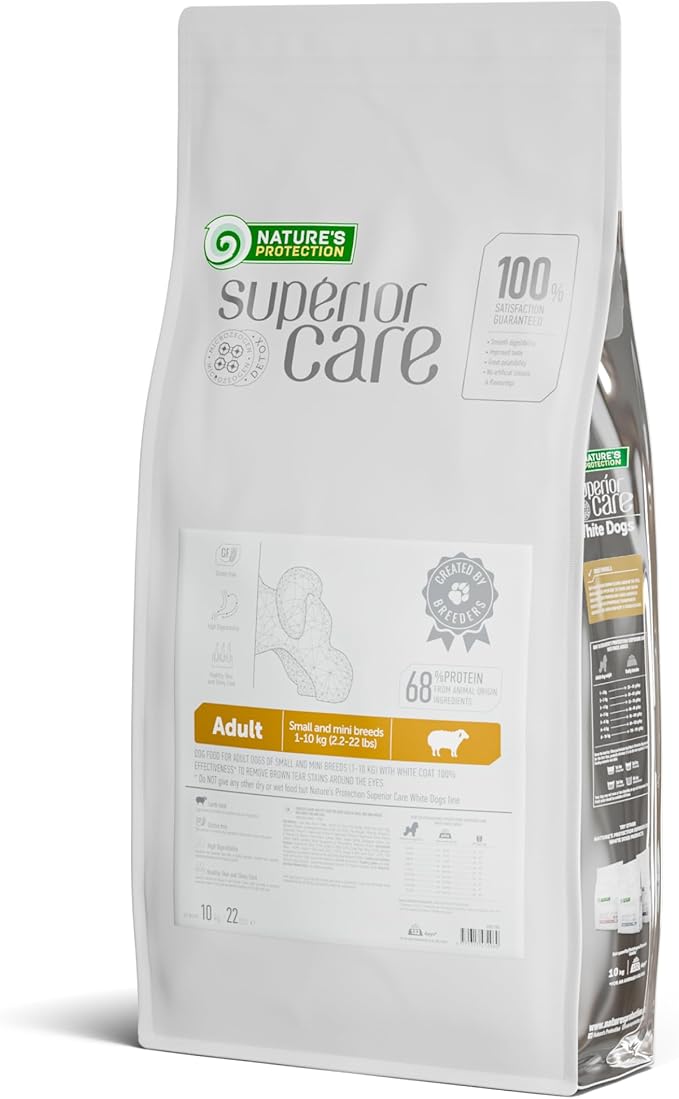 Nature's Protection Grain Free Dry Dog Food for Small Breed - High Protein, Tear Stain Diet for Adult Dogs with Light Fur, Small Bites Kibble (Superior Care - Lamb, 22 lb)