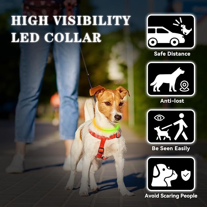 7 Colors in 1 Led Light Up Dog Collar Rechargeable Waterproof, Glow in Dark Dog Collar, TPU Cuttable Lighted Dog Collars for Night Walking Charging USB, Safety for Small Medium Large Dogs Colorful