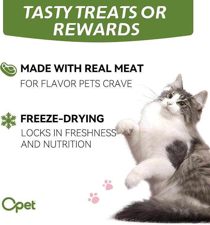 OPET Freeze Dried Cat Treats, Single Ingredient Grain Free High Protein Pet Food for Cats and Dogs, Healthy Training Snacks,Freeze Dried Pork Sliced Fillets (Pork, 1.48 Ounce)