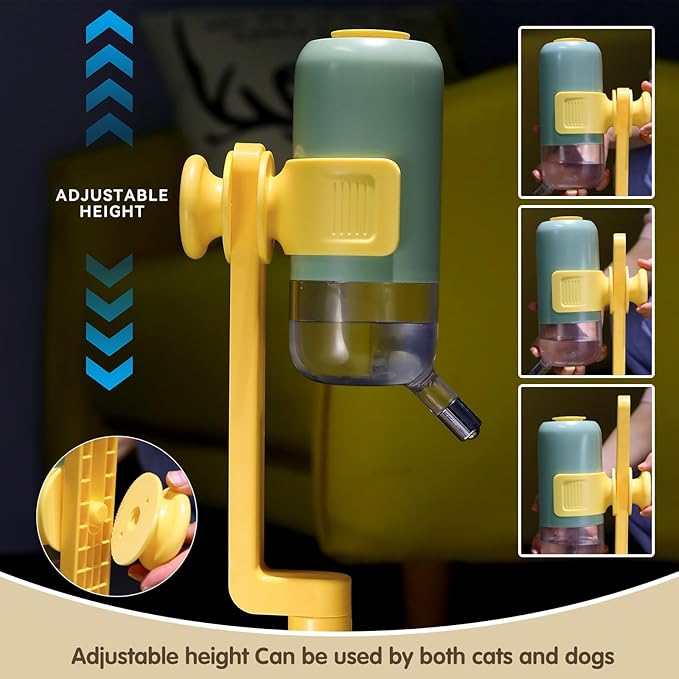 Pet Standing Water Dispenser Cat Dog Standing Ceramic Bowl Automatically Feeding Water Height Adjustable Detachable Pole (White-Pink, Large)