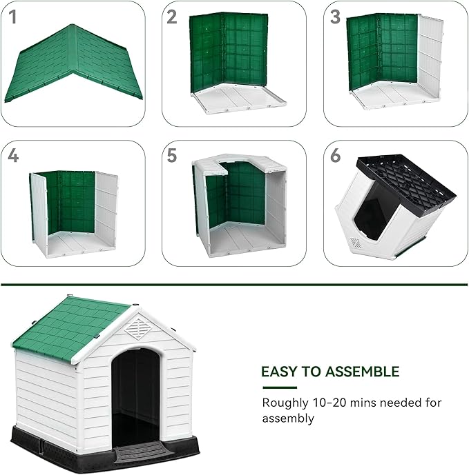 YITAHOME Large Plastic Dog House Outdoor Indoor Doghouse Puppy Shelter Water Resistant Easy Assembly Sturdy Dog Kennel with Air Vents and Elevated Floor