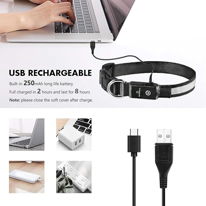 MASBRILL Light Up Dog Collars - LED Dog Collar Rechargeable Lighted Dog Collar Resistant-Water Night Walking Glow Dog Collars