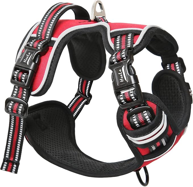 HEELE Dog Harness Medium No Pull Vest Harness Adjustable Reflective and Durable for Outdoor Training, Red, M