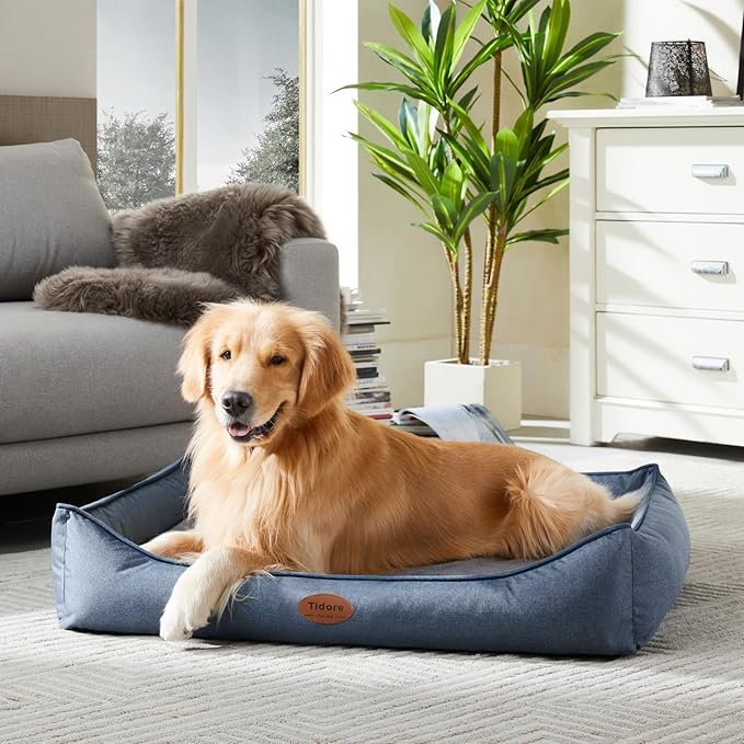 Orthopedic Dog Beds for Medium Large Dogs, Durable Egg Crate Foam Sofa Dog Bed wit Washable Removable Cover,Waterproof Lining and Nonskid Bottom,Pet Bed for Large Dogs (Denim Blue, X-Large)