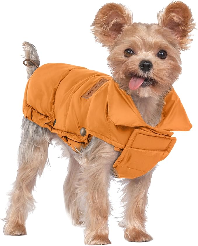 SPACE LION Puffer Jacket, Down Winter Coat, Waterproof, Windproof, Lightweight Jacket, Adjustable Fit for Small Dogs(Orange,XS)