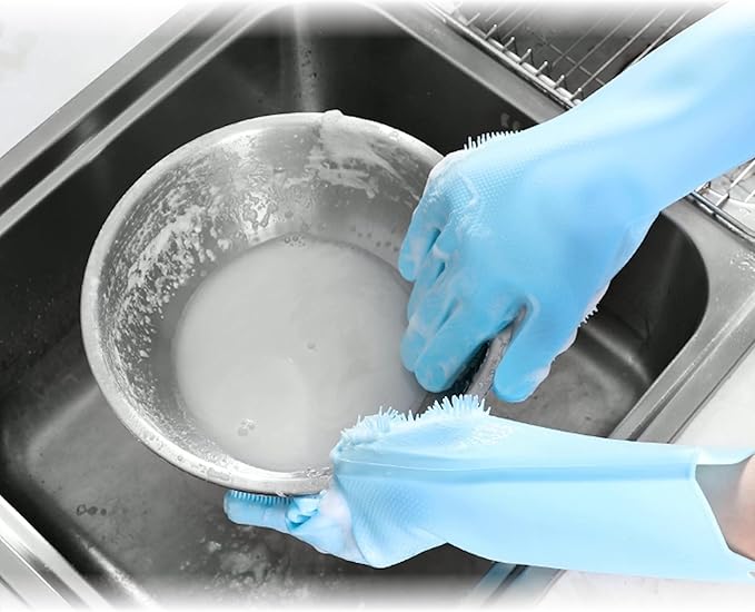 Pet Grooming Gloves,Heat-Resistant Silicone Gloves with High-Density Teeth for Enhanced Massaging and Bathing of Dogs and Cats (Blue, 1 Pair)