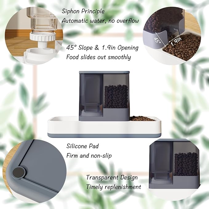 Tfwadmx Automatic Cat Food and Water Dispenser Gravity Dog Feeder Auto Cat Feeder 2 in 1 Pet Food Dispenser for Cats Small Dogs(Grey)