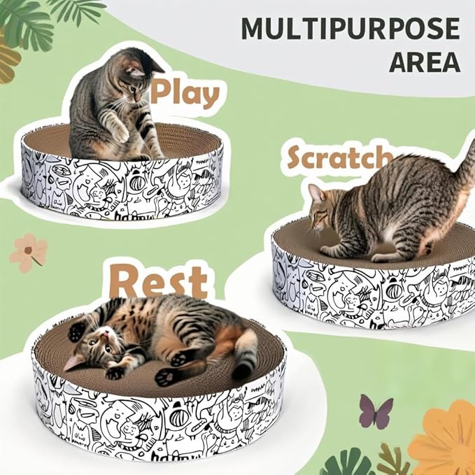 Cardboard Round Cat Scratcher Bed for Indoor Cats Large Cat Scratch Pad Bowl Corrugated Lounge for Large Cat(White-Circle)