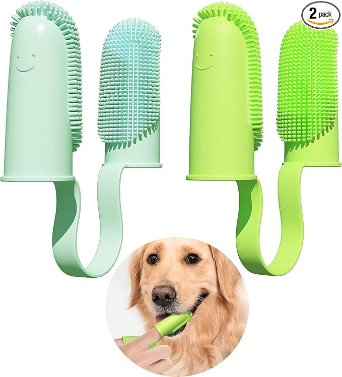 2 Pack Toothbrush for Dog,135ºSurround Bristles for Easy Teeth Cleaning, Finger Tooth Brush Dental Care for Puppies, Cats and Small Pets