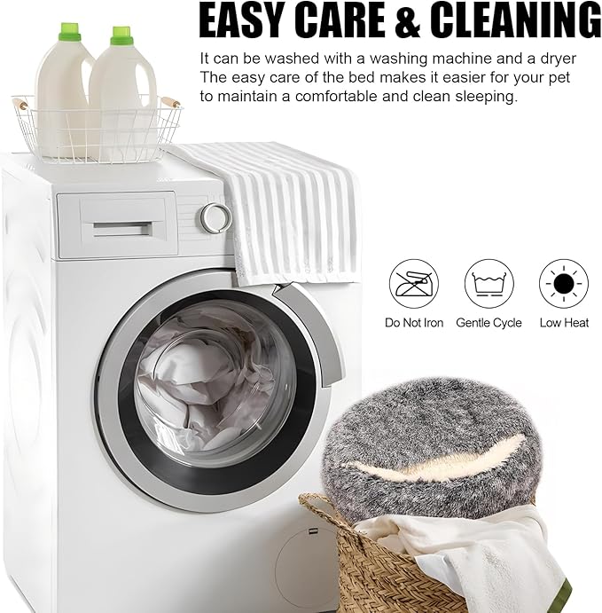 Calming Dog Beds & Cat Cave Bed with Hooded Cover,Washable Round Beds for Small Medium Pets,Anti-Slip Faux Fur Fluffy Coved Bed,Comfortable Warming Pet Bed (20 * 20inch,Grey)