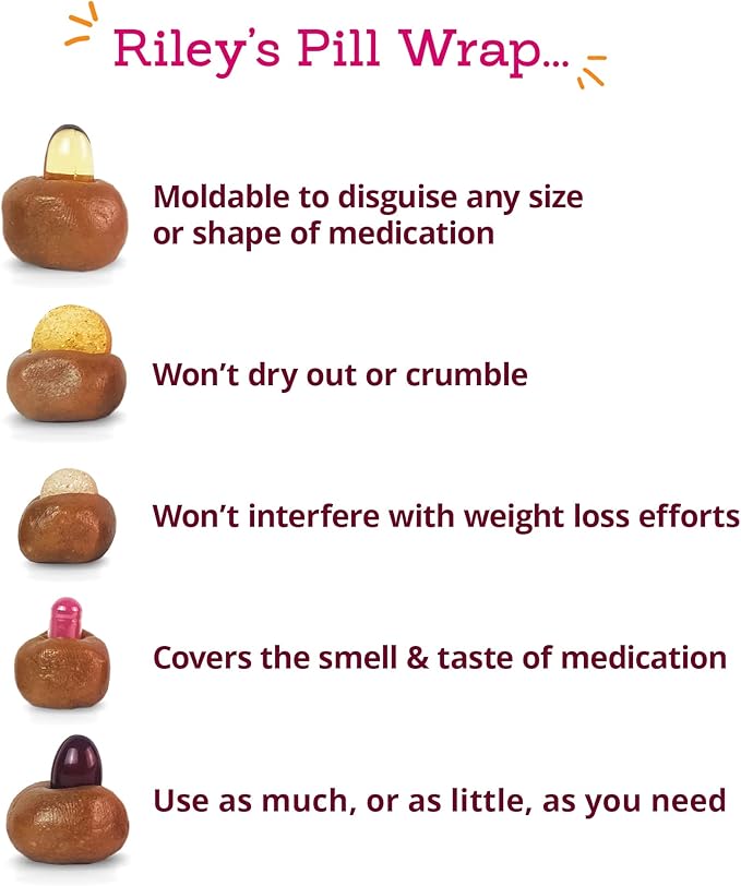 Riley's Pill Wrap for Dogs - Delicious Peanut Butter Flavored Pill Paste for Dogs - Wrap Pills, Capsules, Tablets in a Pocket or Pouch to Mask The Taste & Make Pill Time Easy - 8 oz