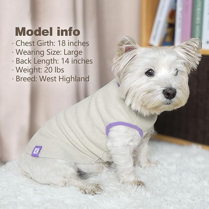 KYEESE 2Pack Dog T-Shirts Waffle, Stretchy T-Shirts, Lightweight Tank Top, Sleeveless Vest, Breathable, XX-Large, Purple + Grey