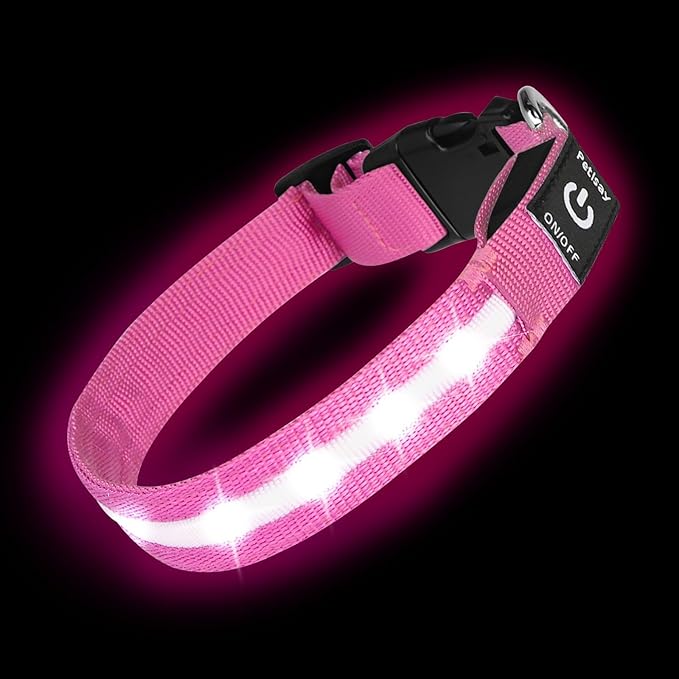 Super Bright LED Dog Collar - Fully Waterproof & Adjustable Glow Collar - USB-C Rechargeable for Night Walking, Safety - Flashing Lighted Collar for Dogs(Pink,L)