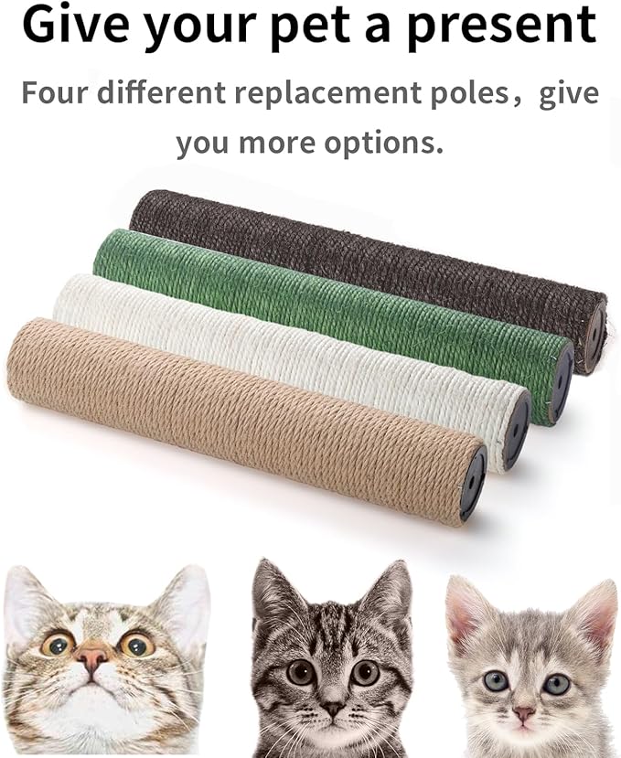 BNOSDM 4 Pcs M8 Cat Scratching Post Replacement Pole 15”x2.75” Cat Scratcher Posts Refill Sisal Scratch Part for Refurbishment Hemp Spare Cat Furniture Accessories Ash Black