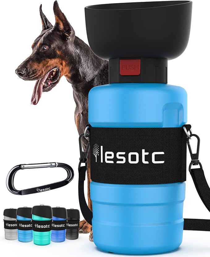 Lesotc Dog Water Bottle, Portable Water Dispenser with Water Bowl, Leak Proof Pet Travel Squeeze Bottle, Puppy Essentials Dog Stuff Accessories for Outdoor Walking, Hiking, Camping Doggie Gift