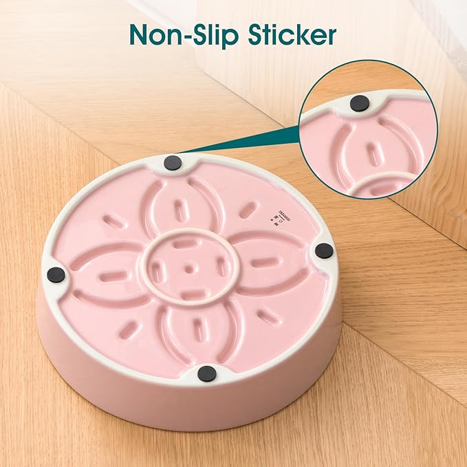 vancasso Ceramic Slow Feeder Dog Bowls, Puzzle Dog Food Bowls with Floral Maze, Anti -Slip Pet Food Dish for Medium Breed, 1.5 Cups, Pink