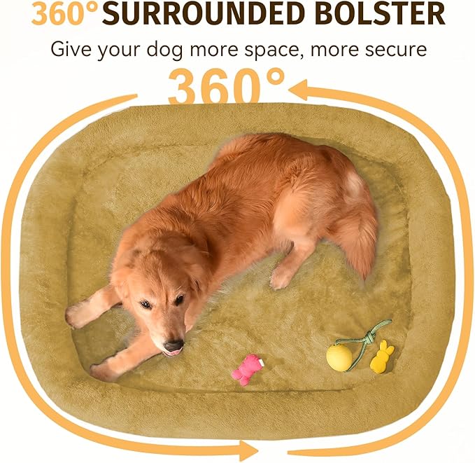 Orthopedic Waterproof Large Dog Bed: Memory Foam Washable Dog Bed with Bolsters - XL Removable Washable Cover for Medium Large Sized Pet - Non-Slip Bottom - Orange
