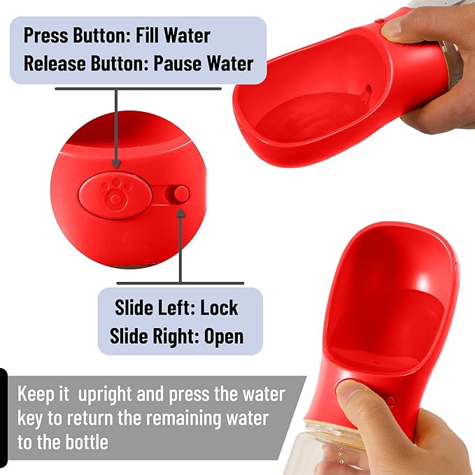 Mr. Pen- Dog Water Bottle, 19 oz, Large, Red, Portable Dog Water Bottle Dispenser, Not Dishwasher Safe