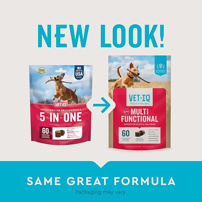 VetIQ 8-in-One Multifunctional Supplement for Dogs, Supports Hip & Joint, Urinary Tract, Immune System, Skin Health and Heart Health, Soft Chews, Made in The USA, 60 Count (Pack of 2)