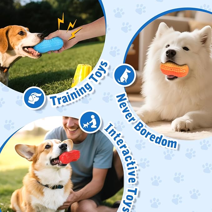 Nobleza Squeaky Dog Toys Interactive, 4 Pack Peanut Chew Ball for Pet Teeth Cleaning Puppy Squeaky Chew Toy, Durable for Medium Large Small Breeds Puppy Teething Chew Toy