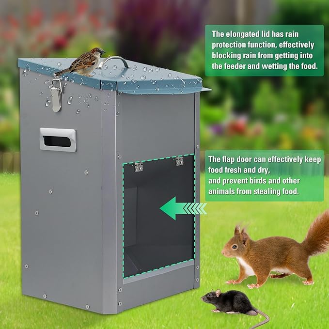Automatic Dog Feeder Large Breed Dog Food Dispener, 25Lbs Outdoor Pets Feeder Gravity Food Feeder for Large Dogs, Galvanized Hanging Automatic Dog Food Dispenser Container