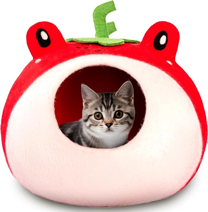 Luxurious Eco-Friendly Merino Wool Cat Cave Bed Sloth - Foldable Hideaway Pod for Indoor Cats - Premium Felt Kitten Beds - Covered Cat House for Ultimate Cozy Comfort by Woolygon