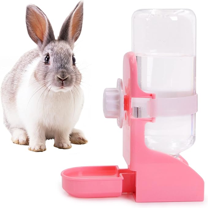 Rabbit Water Bottle Suspension Water Dispenser for Mini Pet Bunny Guinea Pig Chinchilla, 500ml Automatic Water Bottle by Gravity Flow Supply(Pink)
