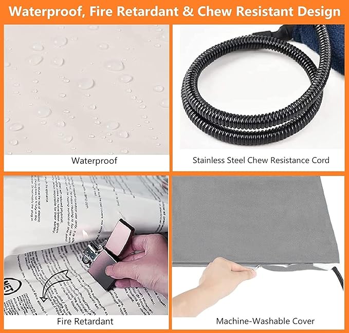 TJOY Pet Heating Pad Electric Heating Pad for Dogs and Cats Indoor Warming Mat Heated Pet Bed with Auto Power Off (L:32''x20''(Gray))