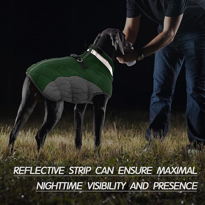 FUAMEY Dog Coat for Medium Dogs,Waterproof Dog Winter Jacket with Harness Built in Puppy Cold Weather Coats Reflective Pet Vest with Zipper Warm Fleece Dogs Snowsuit Windproof Green M