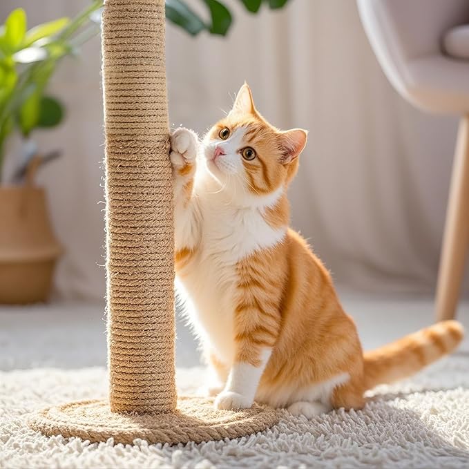 PowerKing 4-Pack 15.7" Cat Scratching Post Replacement - Natural Sisal Rope Scratcher Poles with M8 Screws for Indoor Cat Tower Renewal Parts, Cat Furniture Refill Parts (Nature)