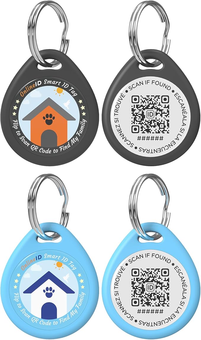 2 Pack Personalized Dog Tags,QR Code Pet ID Tags with Online Profile systerm,Editable Any Names and Phone numbles,Black&Blue,L