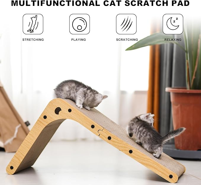 Cat Scratcher Cat Claw Board L-Shaped Vertical Simple and Durable Cat Claw Board Not Easy to Drop Scraps Belt Bell Ball Cat Scratching Board (Grainy)