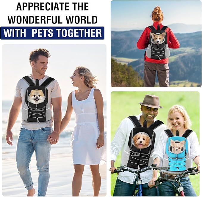 Pawaboo Pet Dog Carrier Backpack, Puppy Dog Travel Front Carrier for Small Medium Dogs Cats, Adjustable Breathable Dog Carrying Backpack with Safety Strips for Hiking, Walking (Black M Up to 10 lbs)