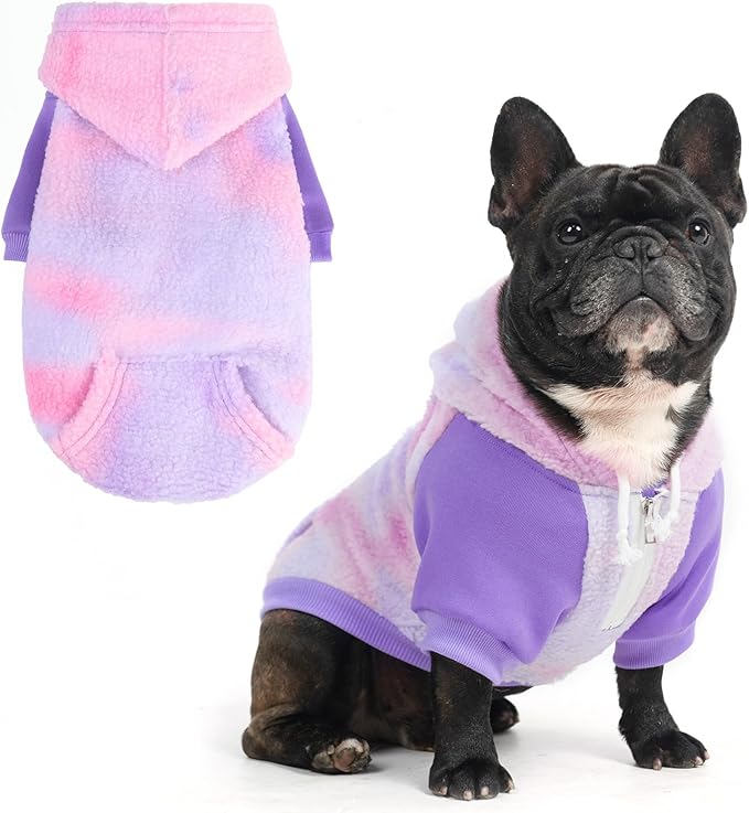 BINGPET Tie Dye Dog Hoodie,Fleece Dog Sweatshirt Puppy Sweater with Leash Hole,Warm Dog Sweater Dog Winter Clothes with Pocket,Pet Outfit Dog Sweaters for Small Medium Dogs Boy and Girl (Pink,M)