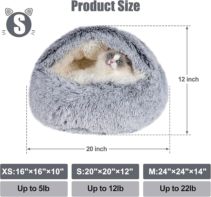 Cat Beds & Dog Bed with Cover Cave, Dog Beds for Small Dogs, Round Soft Plush Donut Calming Pet Bed for Indoor Cats or Small Dog, Washable Puppy Bed with Non-Slip Bottom-20inch