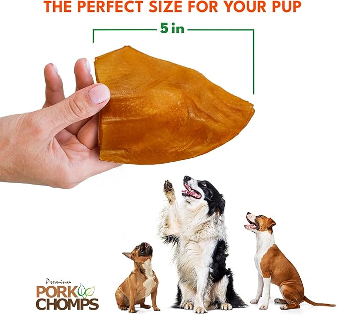 Pork Chomps Roasted Pork Skin Dog Chews, 5-inch Ear Shapes, 1.6 Ounce (Pack of 1)