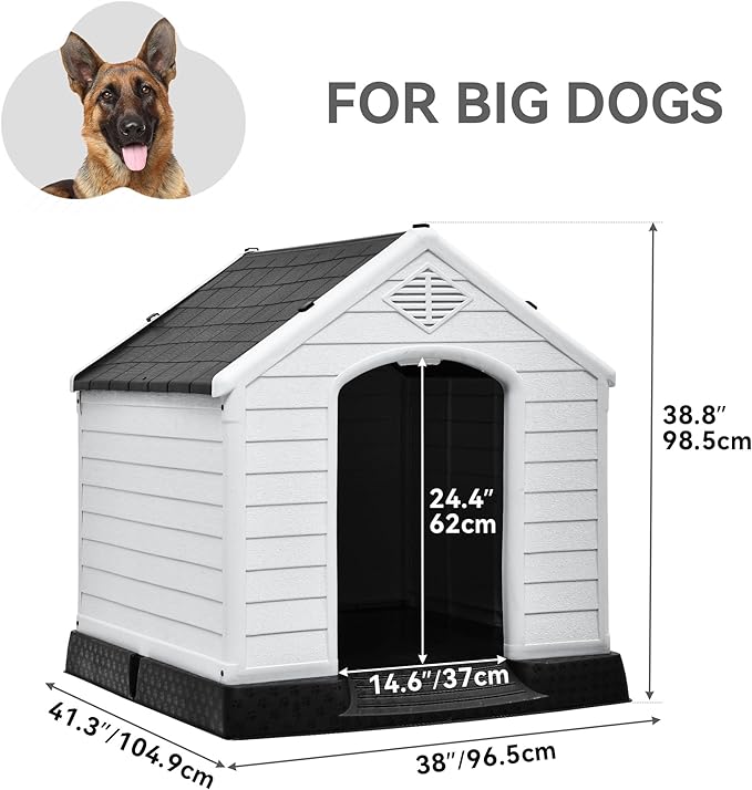 YITAHOME Large Plastic Dog House Outdoor Indoor Doghouse Puppy Shelter Water Resistant Easy Assembly Sturdy Dog Kennel with Air Vents and Elevated Floor