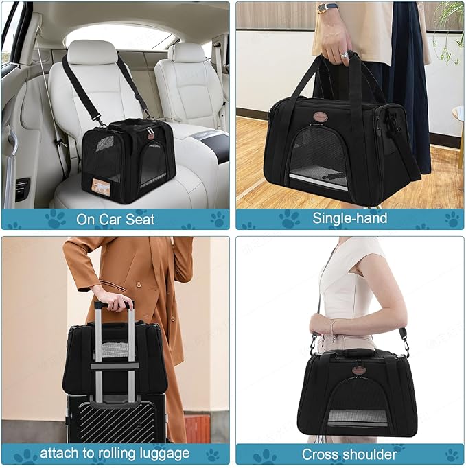 Cat Carrier Dog Carrier Pet Carriers for Medium Small Cats Dogs Puppies up to 15 Lbs,TSA Airline Approved Small Dog Cat Carriers Soft Sided,Collapsible Travel Puppy Carrier (Black, Medium)