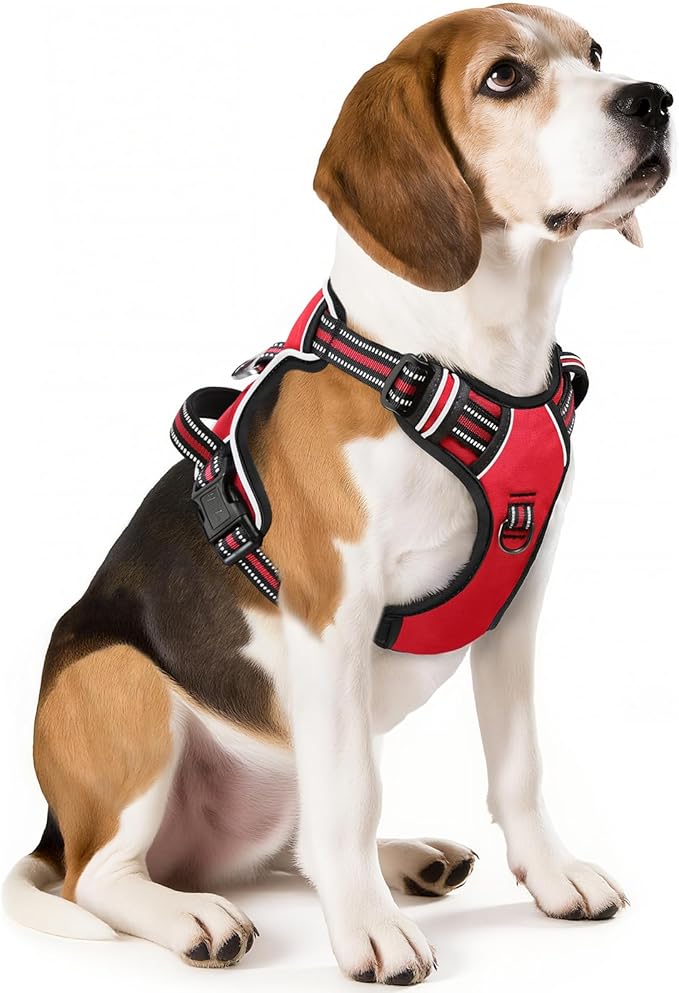 HEELE Dog Harness Medium No Pull Vest Harness Adjustable Reflective and Durable for Outdoor Training, Red, M