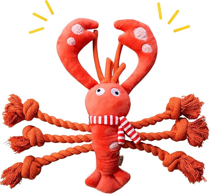 Christmas Dog Toys, Squeaky Tough Rope Tug of War Dog Toys, Interactive Plush Chew Toys, Dog Gifts for Puppy, Small Medium Large Dogs - Lobster