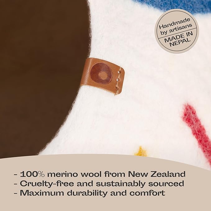 MEOWFIA Cat Cave – Premium Felt Cat Bed for Indoor Cats, Handmade 100% Merino Wool (Vivid Shades) (Large, Ivory Rainbow)