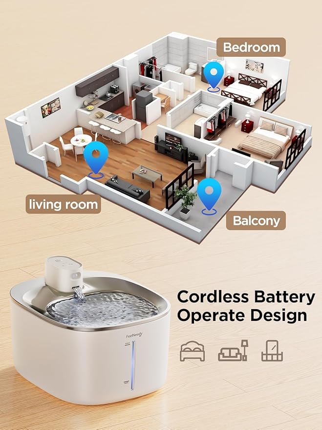 Wireless Cat Water Fountain with Sensor, 4000mAh Battery Operated, FEELNEEDY 4L/135 fl oz Pet Water Fountain for Cats and Dogs, Ultra Quiet Cat Drinking Fountain with 2 Filters (White YPD-C004P)