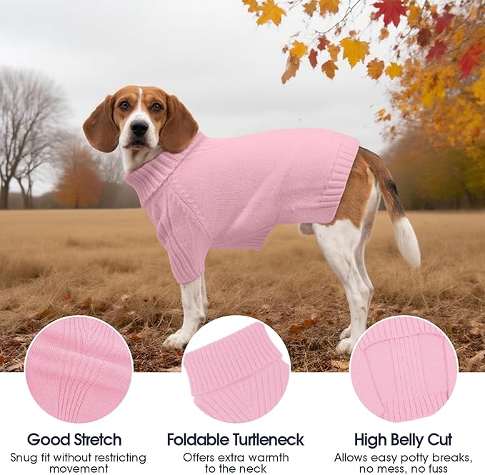 IECOii Dachshund Sweater,Turtleneck Dog Sweater for Small Medium Dogs Girl Boy,Stretchy & Breathable,Warm Knitted Pullover Coat,High Neck Knitwear for Cold Weather Indoor & Outdoor Wear (Pink,M)