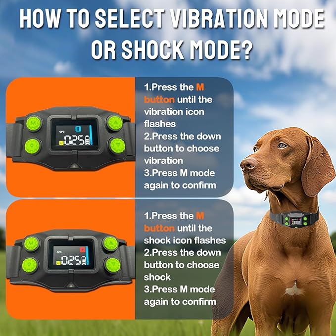 Electric Fence for Dogs. PetHey GPS Dog Collar Fence System,IPX7 Waterproof, 25–999 Yd Adjustable Boundary, Auto Memory Setting,Vibration & Shock Collar for Dogs,Dog Fencing Outdoor for Yard,No Wires