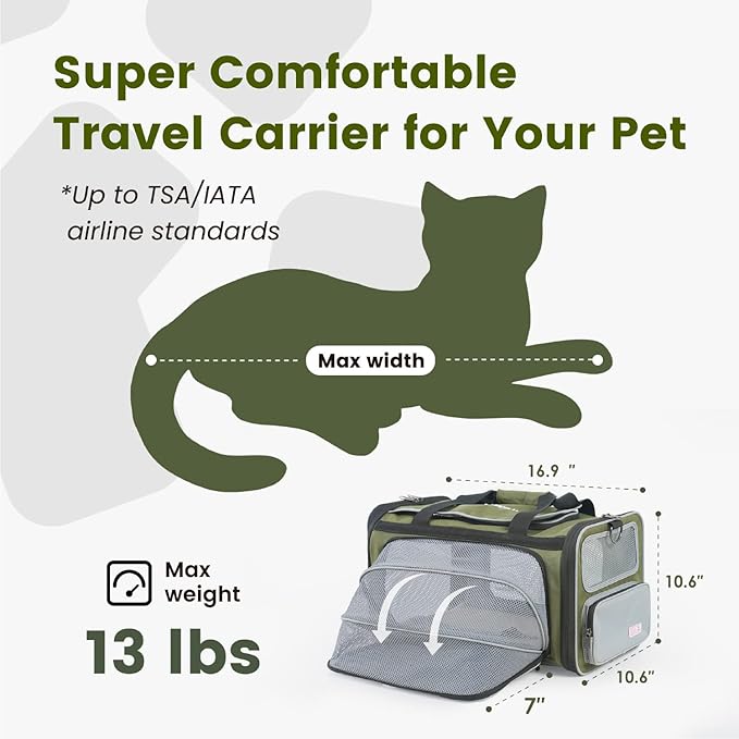 Pawaii Pet Carrier, TSA Airline Approved Cat Carrier, Soft Sided Collapsible Pet Travel Carrier, Foldable, Protable, Travel Friendly Pet Travel Carrier for Cats and Puppy