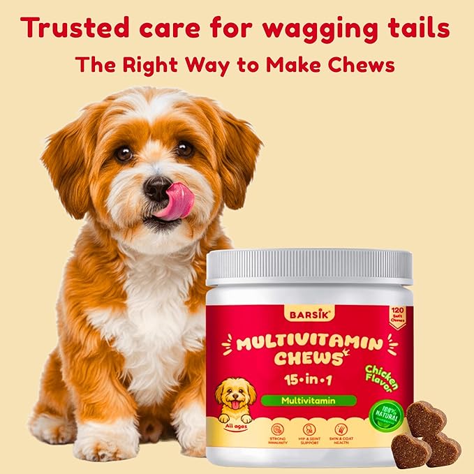 Dog Multivitamin, Chewable Dog Vitamins and Supplements for Hip & Joints, Skin & Coat, Omega 3 Oil for Dogs Immune, Heart & Digestive Health, Senior & Puppy Multivitamin - Chicken Flavor - 120ct