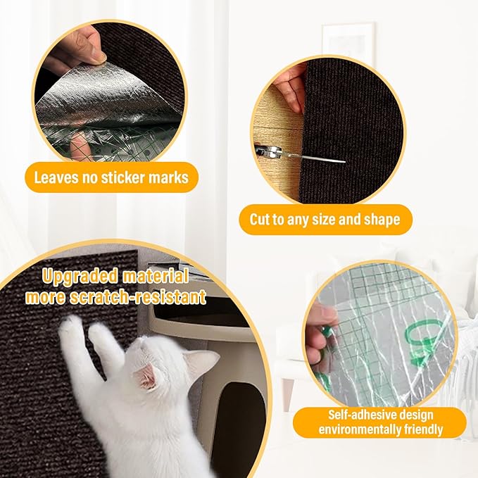 Cat Scratch Mat,118.5"x17.4" Trimmable Self-Adhesive Cat Scratch Furniture Protector, Sticky Cat Scratcher Wall Mat, Covering Cats Tower, Couch Protector from Cats Claws (Brown)