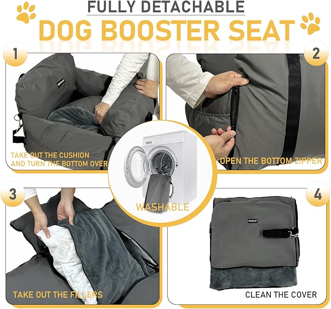 Dog Car Seat & Soft Dog Booster Seat for Small Dogs (<25lbs) with Waterproof, Fully Detachable Washable with Storage, Leash, Portable Pet Carseat Puppy Travel Carrier Bed