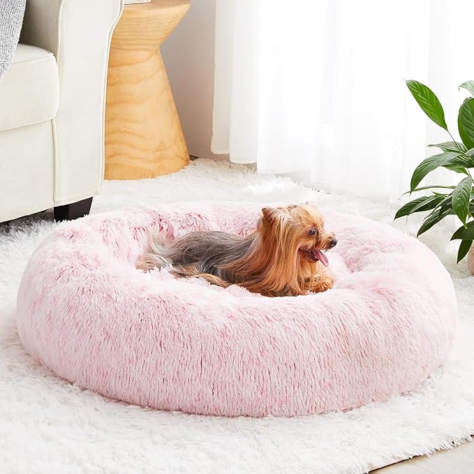 WNPETHOME Calming Dog Bed for Large Dogs, Anti-Anxiety Donut Pet Bed, Fluffy Faux Fur Plush Pet Beds,Warming Cozy Soft Round Lagre Dog Bed for Large Jumbo Dogs, Cat Cuddler Cushion Bed