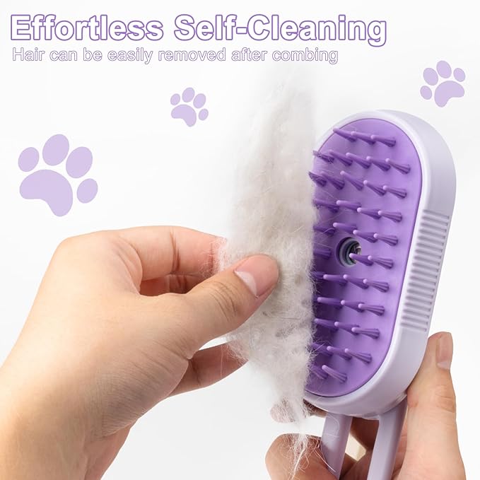 Steam Brush for Cat & Dog – 3-in-1 Spritz Pet Spray Hair Removal Comb for Grooming & Shedding Steam – Water Brush for Long